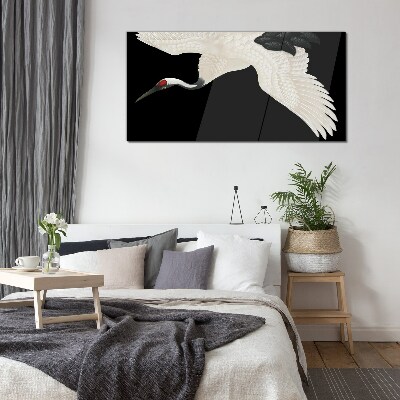 The elegance of the white crane silhouette Glass Wall Art