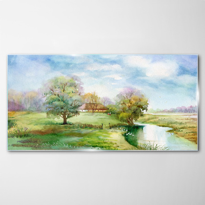 Village tree sky Glass Print