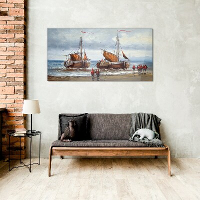 Clouds sea ship soldiers Glass Wall Art