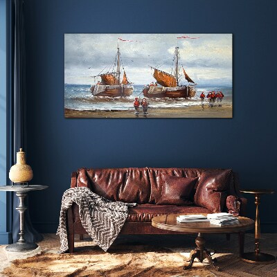 Clouds sea ship soldiers Glass Wall Art