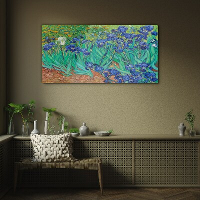Irises in Bloom Glass Print