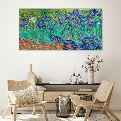 Irises in Bloom Glass Print
