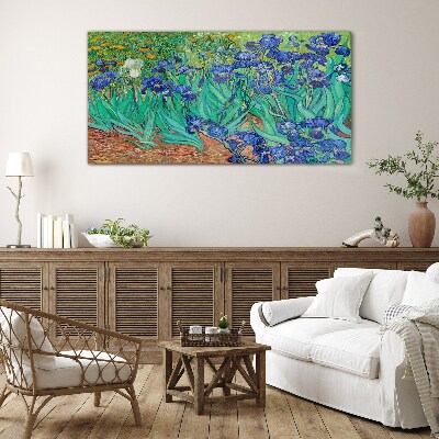 Irises in Bloom Glass Print