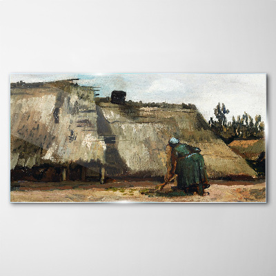 Working in the field Glass Print