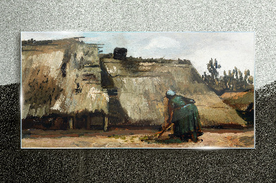 Working in the field Glass Print