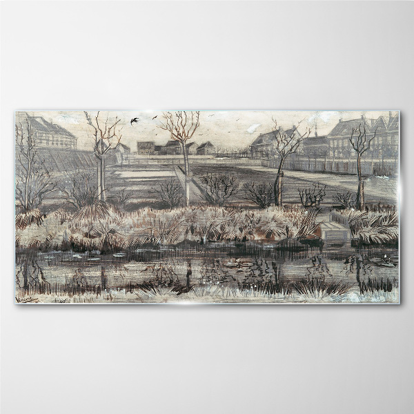 View of the village in winter Glass Print