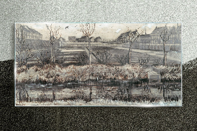 View of the village in winter Glass Print