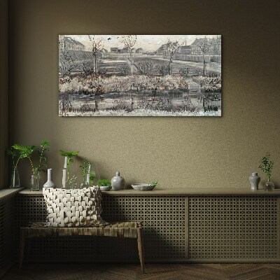 View of the village in winter Glass Print