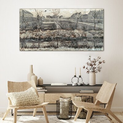 View of the village in winter Glass Print