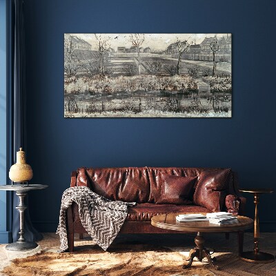 View of the village in winter Glass Print