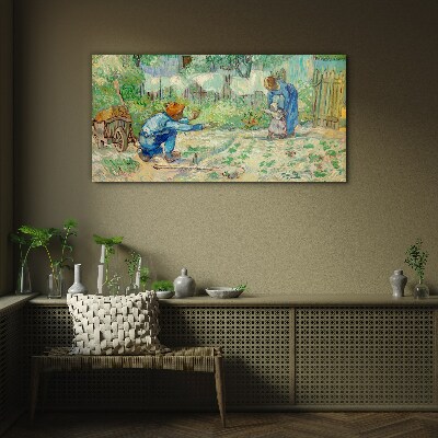 Family moments in the garden Glass Print