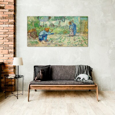 Family moments in the garden Glass Print
