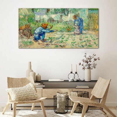 Family moments in the garden Glass Print