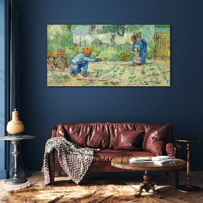 Family moments in the garden Glass Print