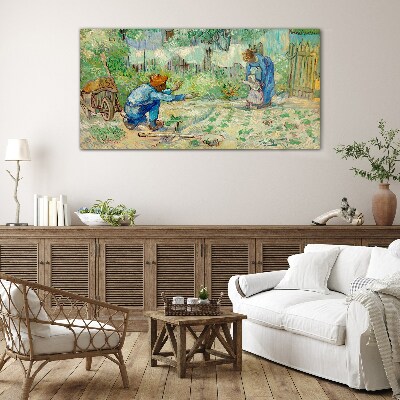 Family moments in the garden Glass Print