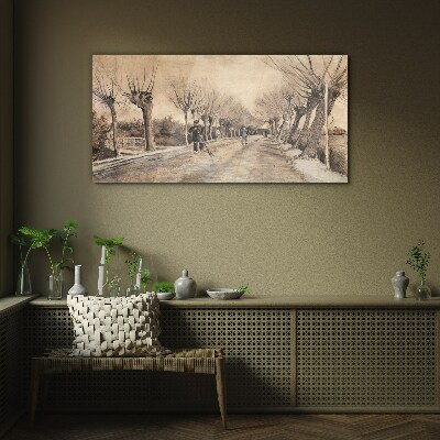 Winter landscape with trees Glass Print