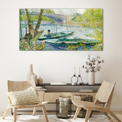 A peaceful landscape by the water Glass Print