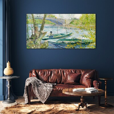 A peaceful landscape by the water Glass Print