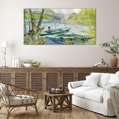 A peaceful landscape by the water Glass Print