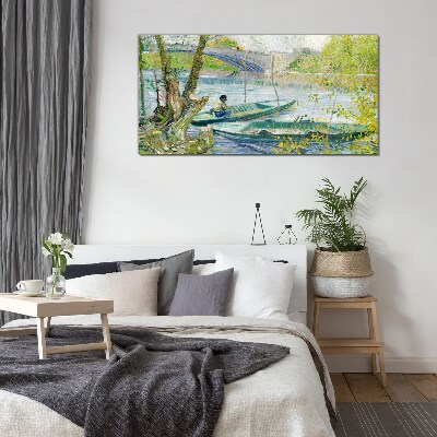 A peaceful landscape by the water Glass Print