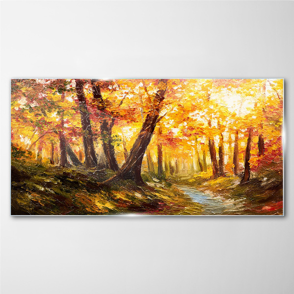 Forest autumn leaves nature Glass Wall Art