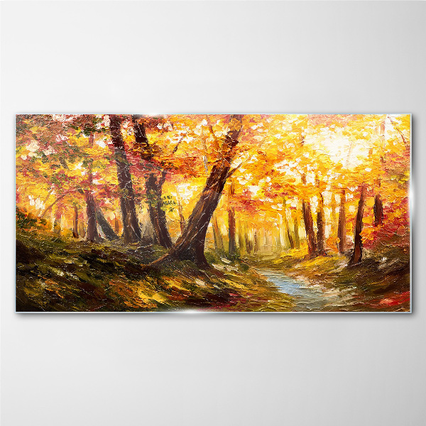 Golden forest in the sunlight Glass Wall Art