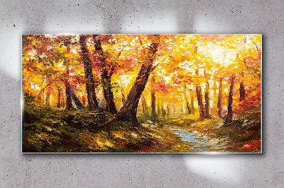 Golden forest in the sunlight Glass Wall Art