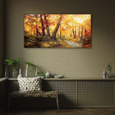 Golden forest in the sunlight Glass Wall Art