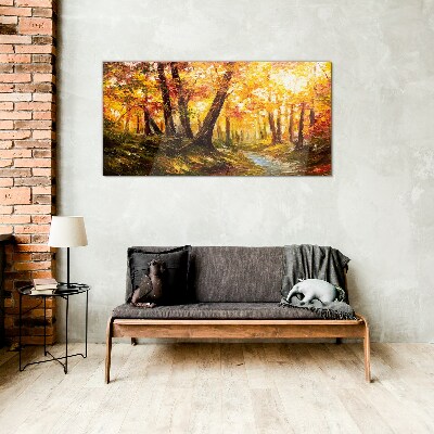 Golden forest in the sunlight Glass Wall Art