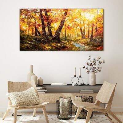 Golden forest in the sunlight Glass Wall Art