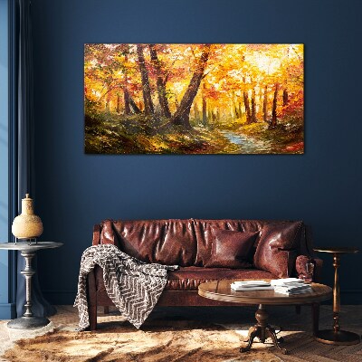 Golden forest in the sunlight Glass Wall Art
