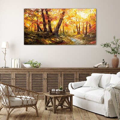 Golden forest in the sunlight Glass Wall Art