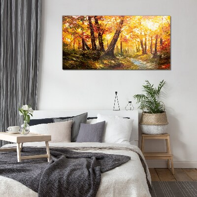 Golden forest in the sunlight Glass Wall Art
