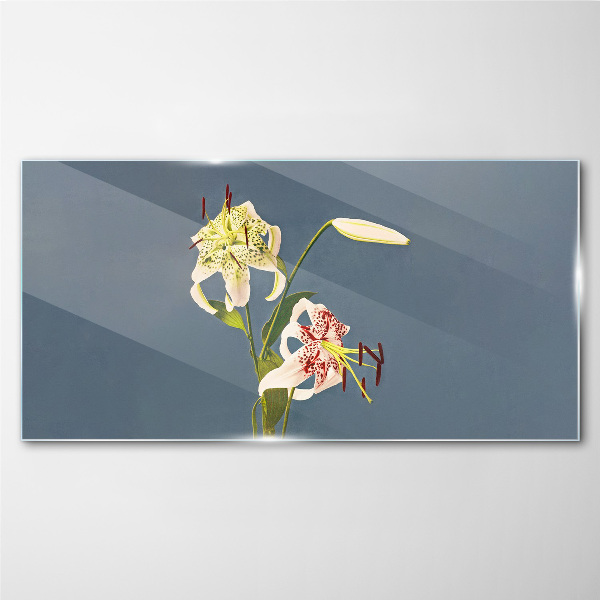 Flowers on a blue background Glass Print