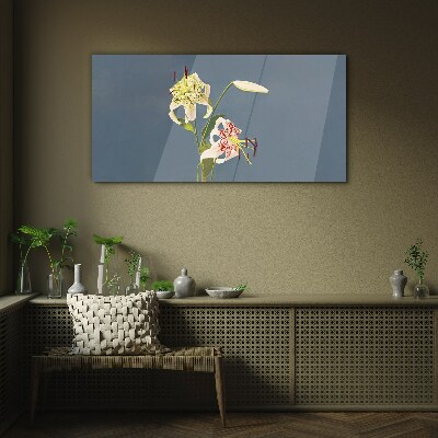 Flowers on a blue background Glass Print