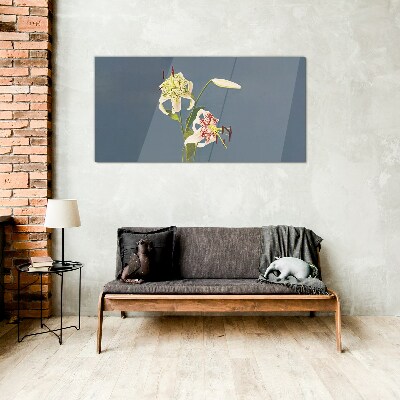 Flowers on a blue background Glass Print