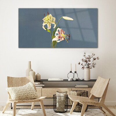 Flowers on a blue background Glass Print