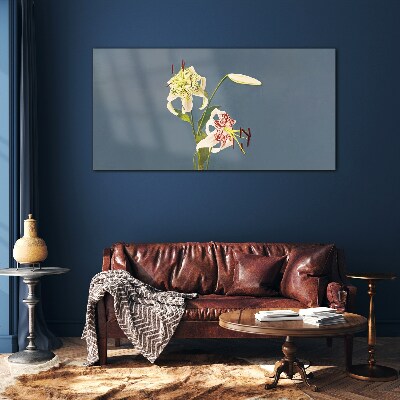 Flowers on a blue background Glass Print
