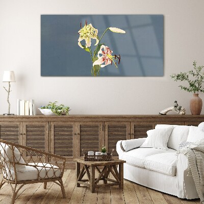 Flowers on a blue background Glass Print