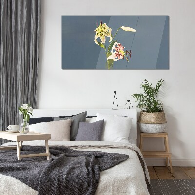 Flowers on a blue background Glass Print