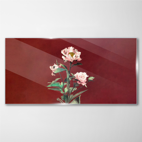 Flowers on a red background Glass Print