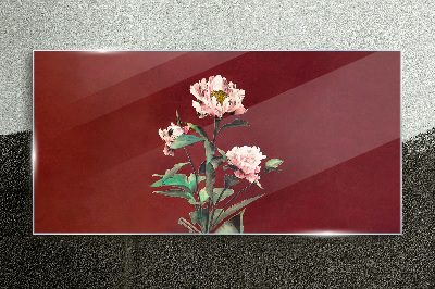 Flowers on a red background Glass Print