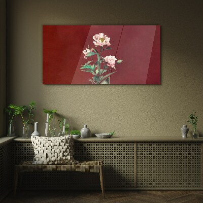Flowers on a red background Glass Print
