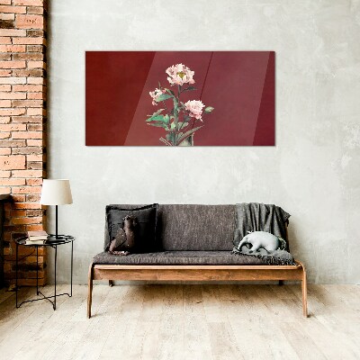 Flowers on a red background Glass Print