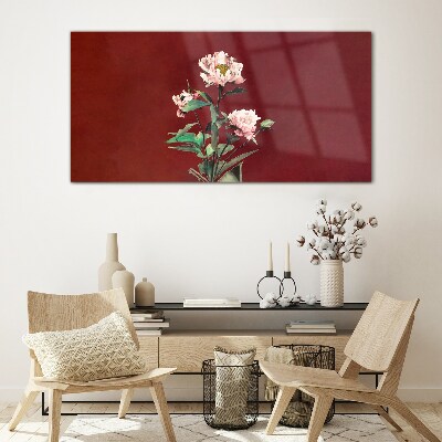 Flowers on a red background Glass Print
