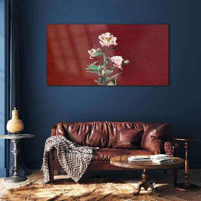 Flowers on a red background Glass Print