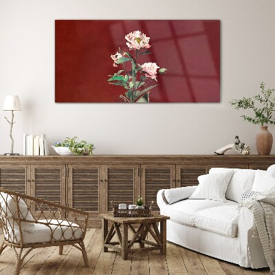 Flowers on a red background Glass Print