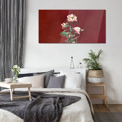 Flowers on a red background Glass Print