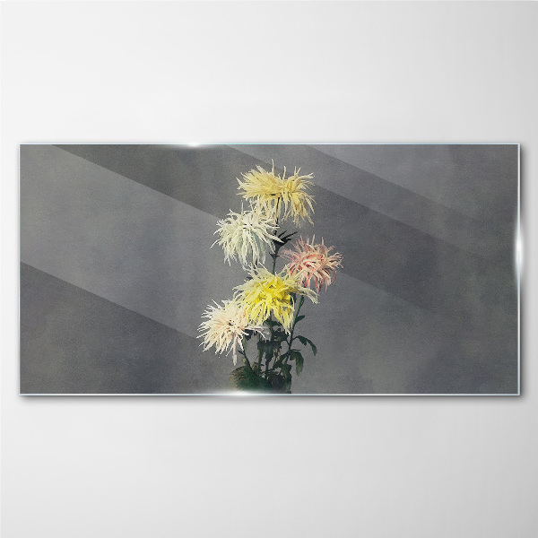 Flowers on a gray background Glass Print