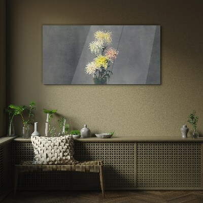 Flowers on a gray background Glass Print